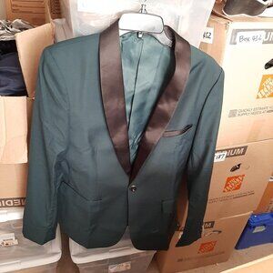 NEW ! Men Tuxeto Suit Dark Green Black V Shape Stripe Size S